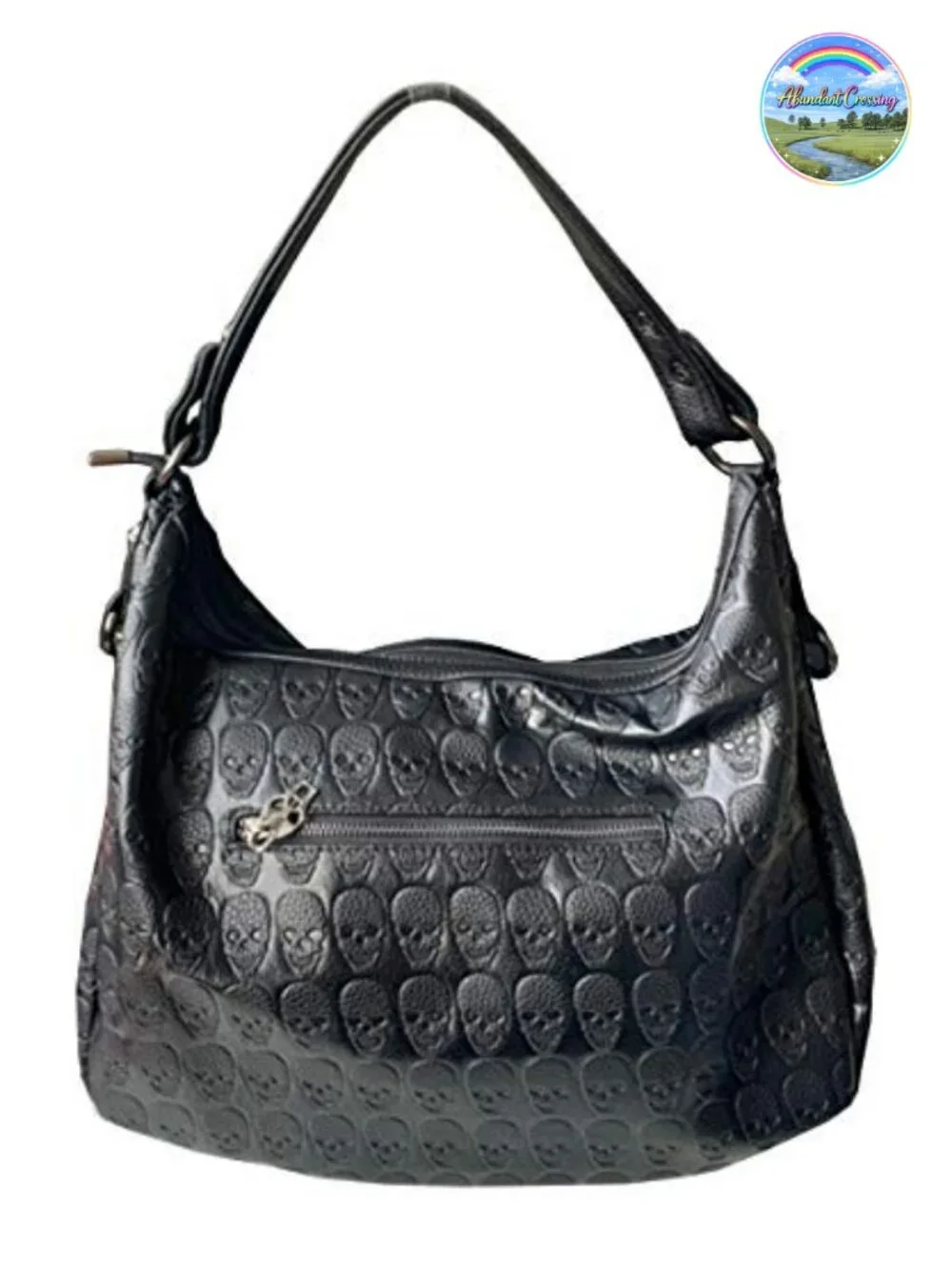 Large Gothic Skull Chain Satchel Handbag Faux Leather Studded Tote